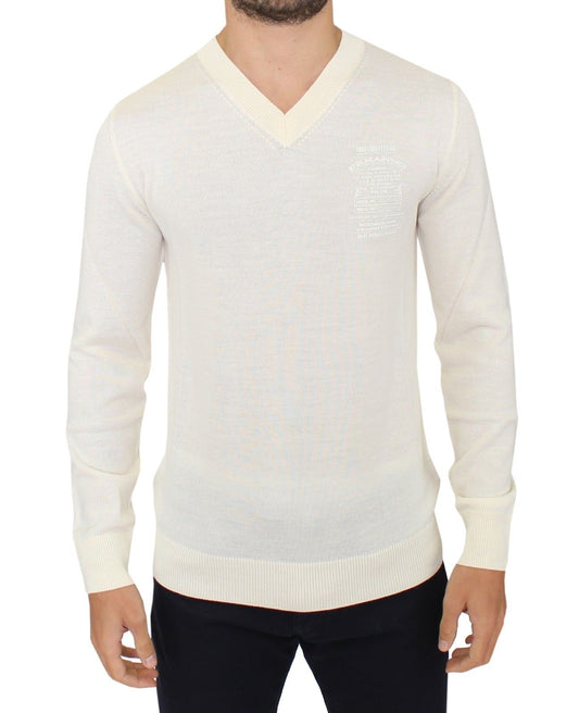 Ermanno Scervino Off White Pullover mit V-Ausschnitt aus Wollmischung