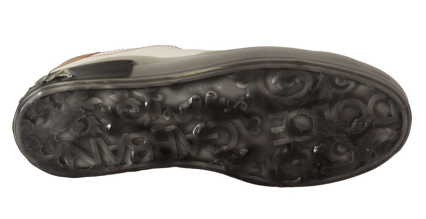 Dolce & Gabbana Weiß Gold Leder Low Top Turnschuhe Freizeitschuhe