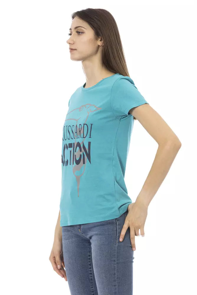 Trussardi Action Hellblaues T-Shirt aus Baumwolle für Frauen