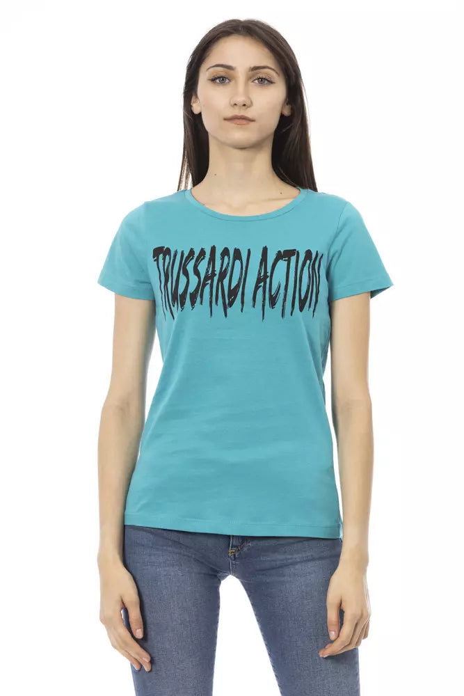 Trussardi Action Hellblaues T-Shirt aus Baumwolle für Frauen