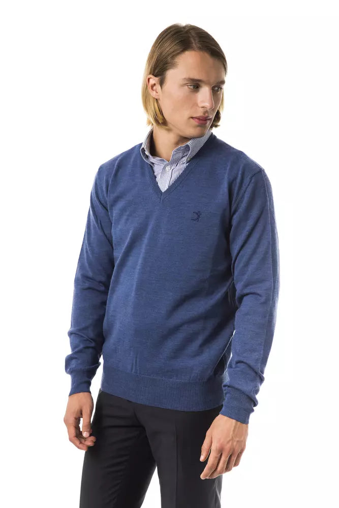 Uominitaliani Blauer Merinowoll-Pullover für Herren