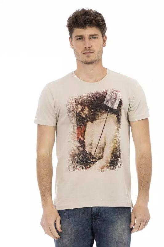 Trussardi Action Beigefarbenes Herren-T-Shirt aus Baumwolle