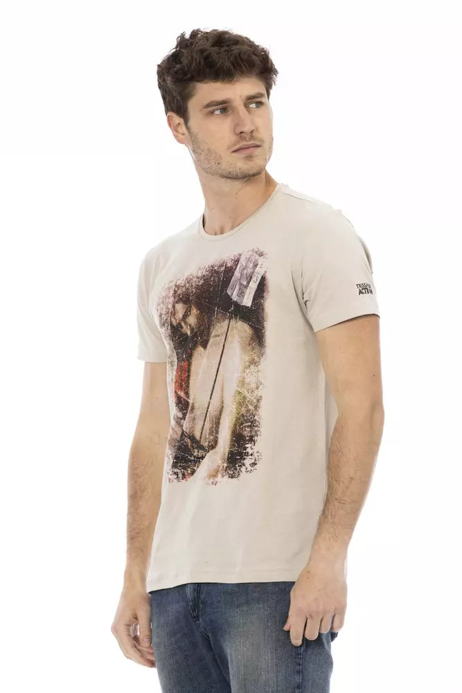 Trussardi Action Beigefarbenes Herren-T-Shirt aus Baumwolle