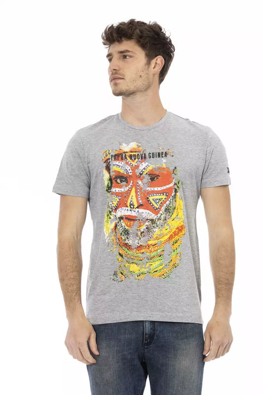 Trussardi Action Graues Herren T-Shirt aus Baumwolle