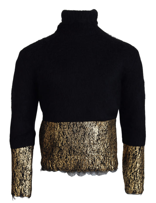 Dolce & Gabbana Schwarz-Gold-Rollkragenpullover aus Mohair Herrenpullover