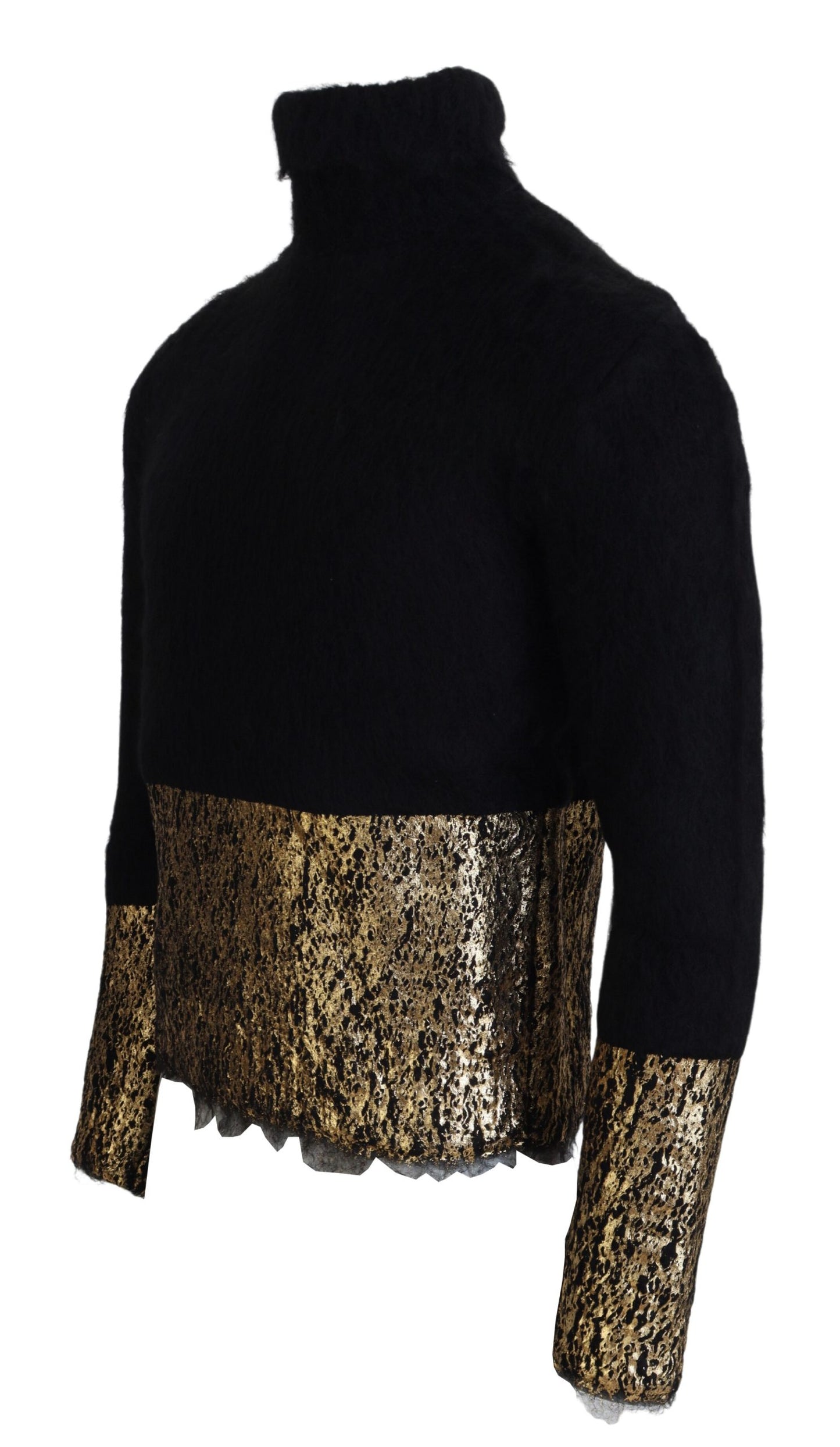 Dolce & Gabbana Schwarz-Gold-Rollkragenpullover aus Mohair Herrenpullover