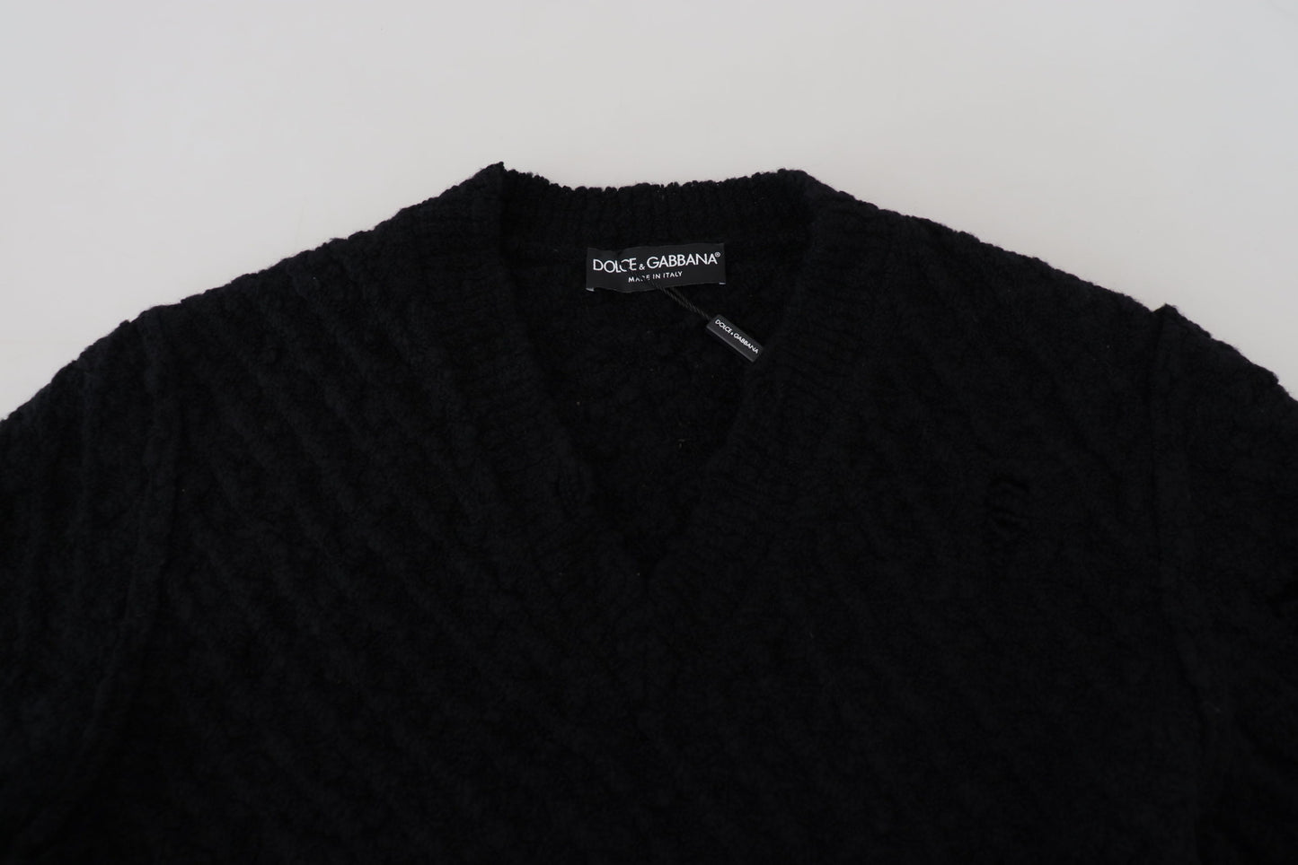 Dolce & Gabbana Schwarzer Pullover mit V-Ausschnitt aus Wolle