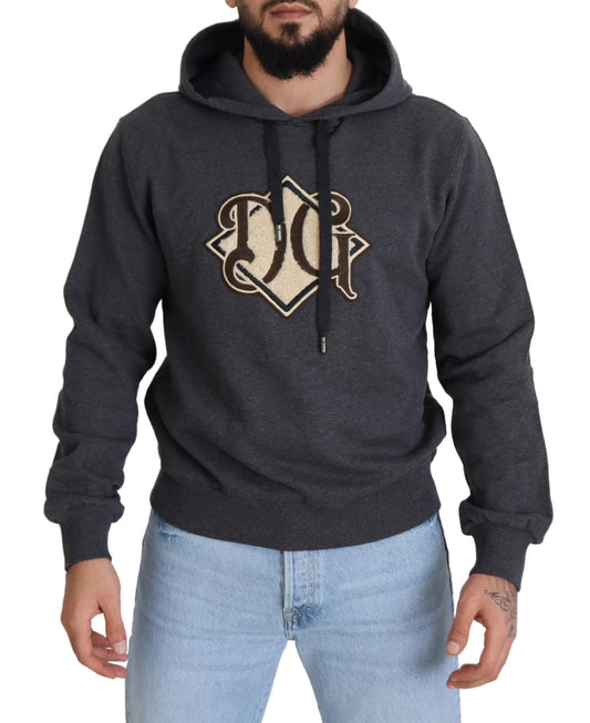 Dolce & Gabbana Graues Logo-Sweatshirt aus Baumwolle mit Kapuze Pullover