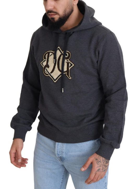 Dolce & Gabbana Graues Logo-Sweatshirt aus Baumwolle mit Kapuze Pullover