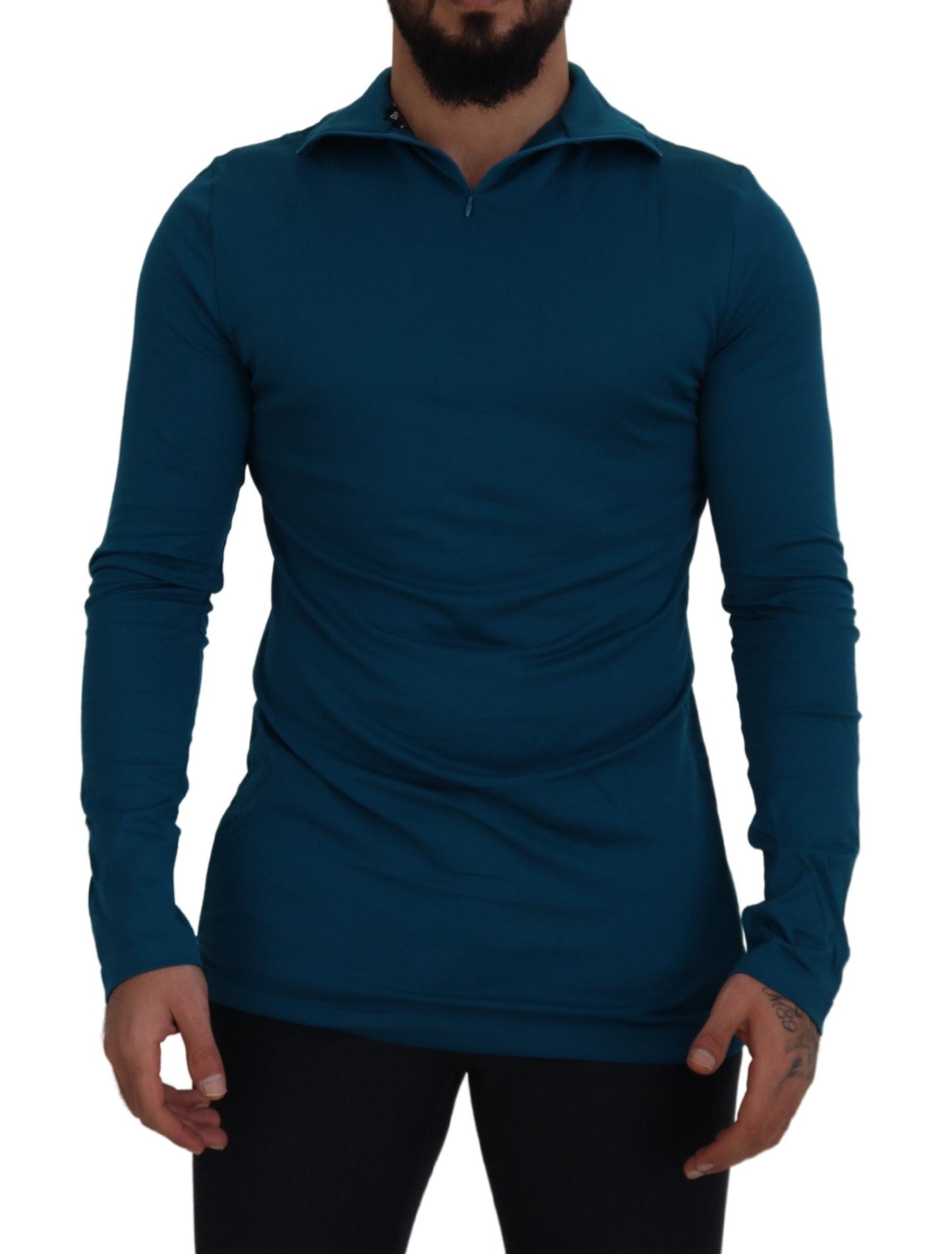 Dolce & Gabbana Blauer Baumwollpullover mit Kragen Schlanker Pullover