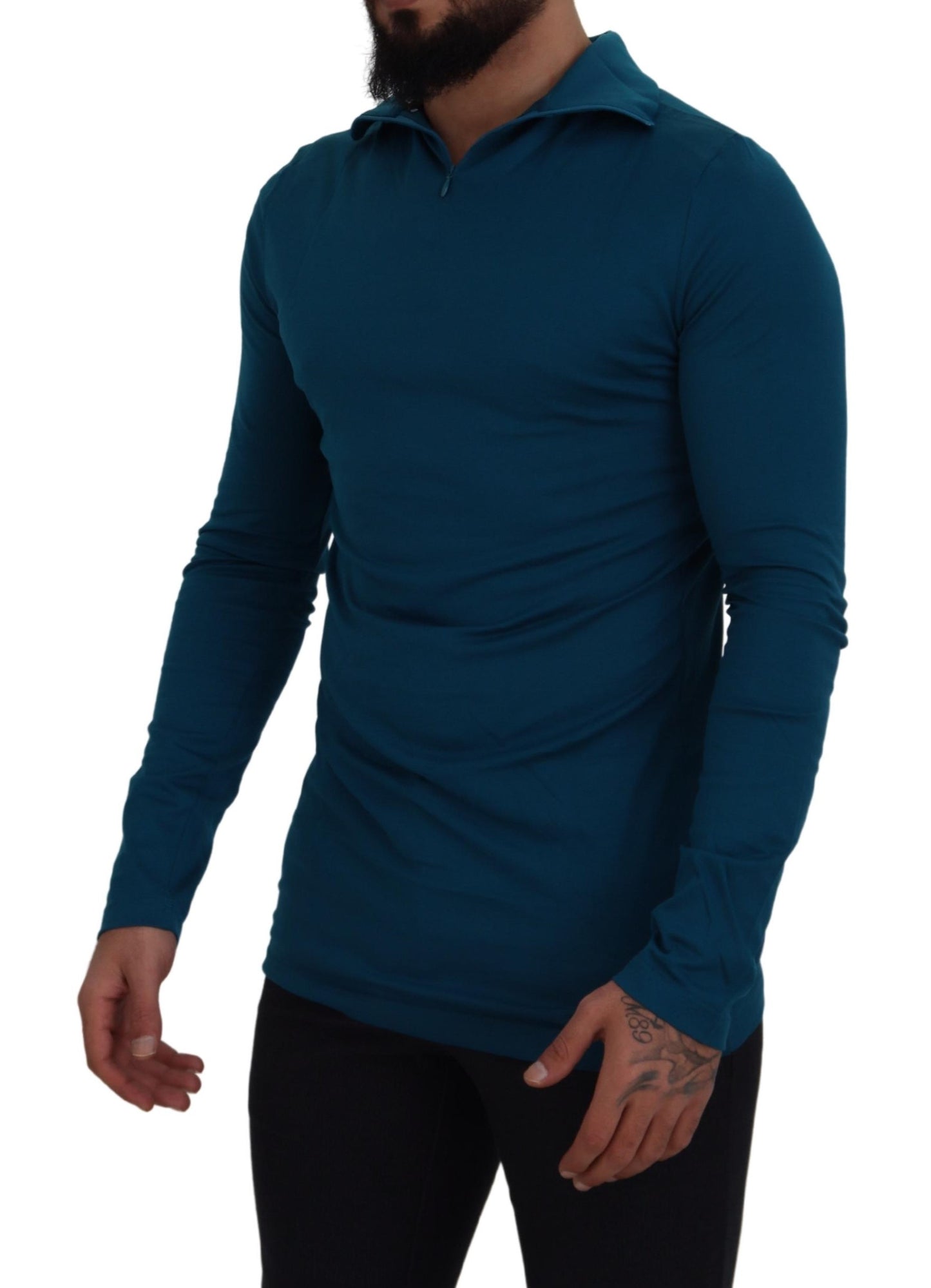 Dolce & Gabbana Blauer Baumwollpullover mit Kragen Schlanker Pullover