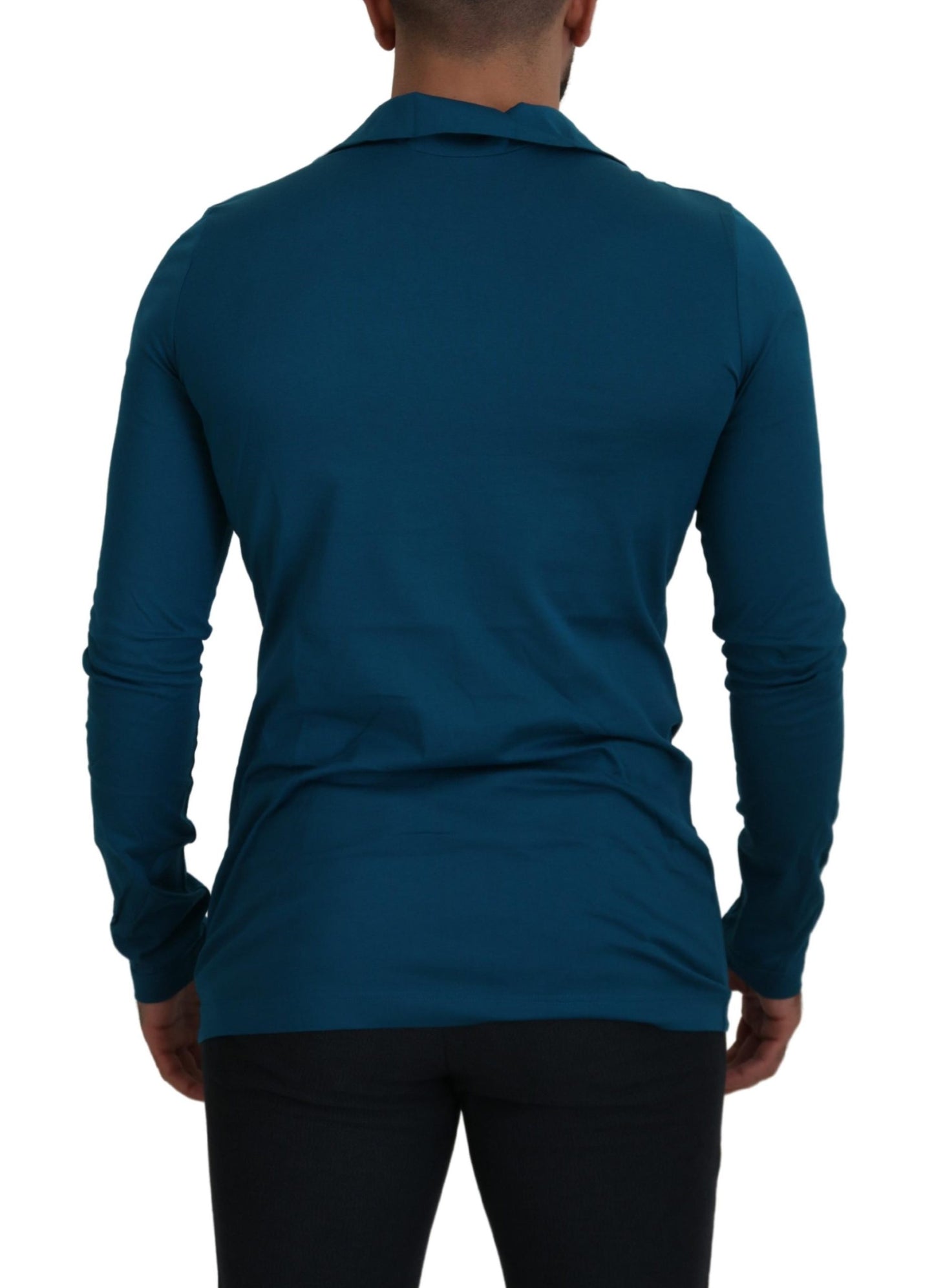 Dolce & Gabbana Blauer Baumwollpullover mit Kragen Schlanker Pullover