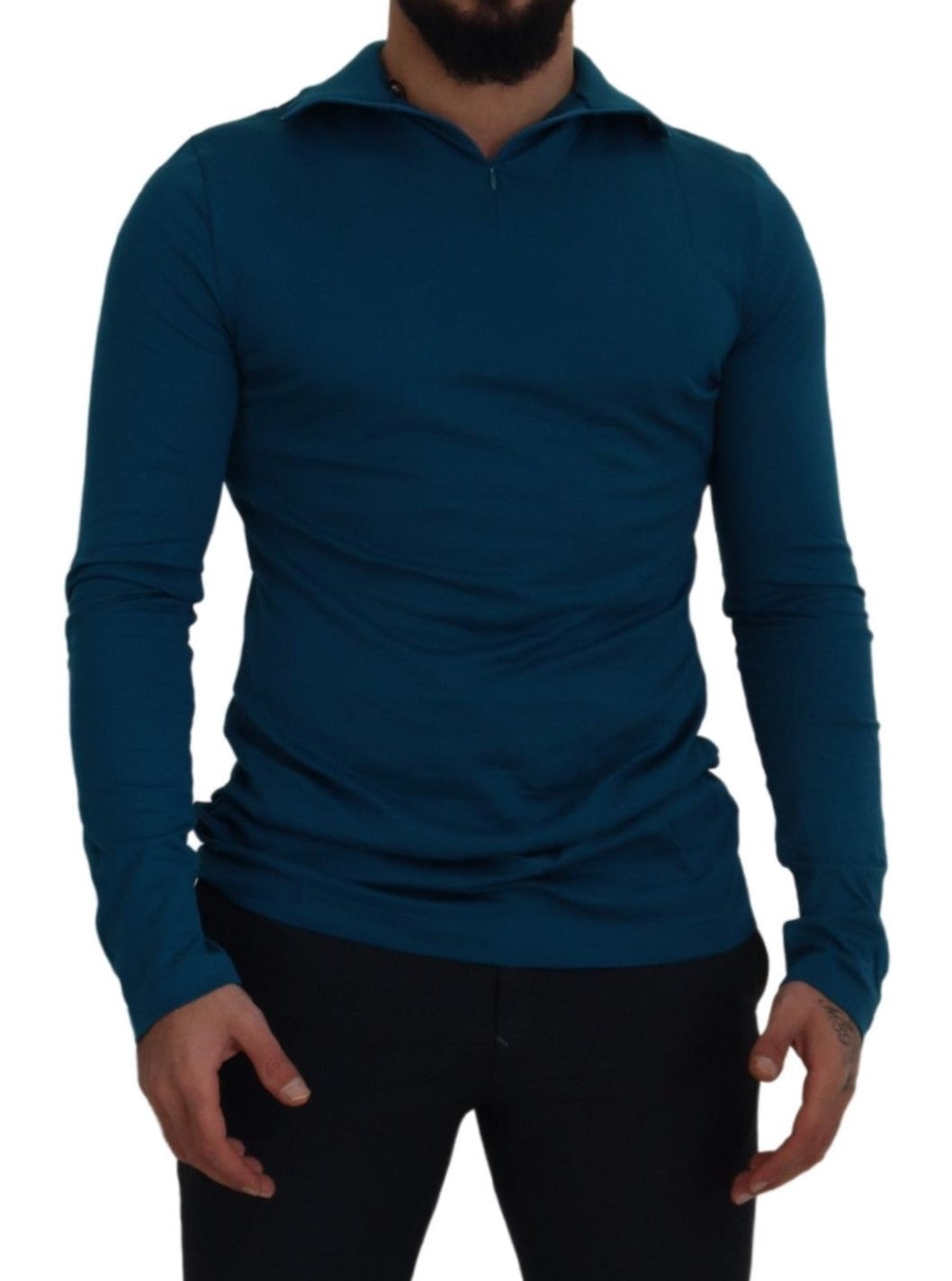Dolce & Gabbana Blauer Baumwollpullover mit Kragen Schlanker Pullover