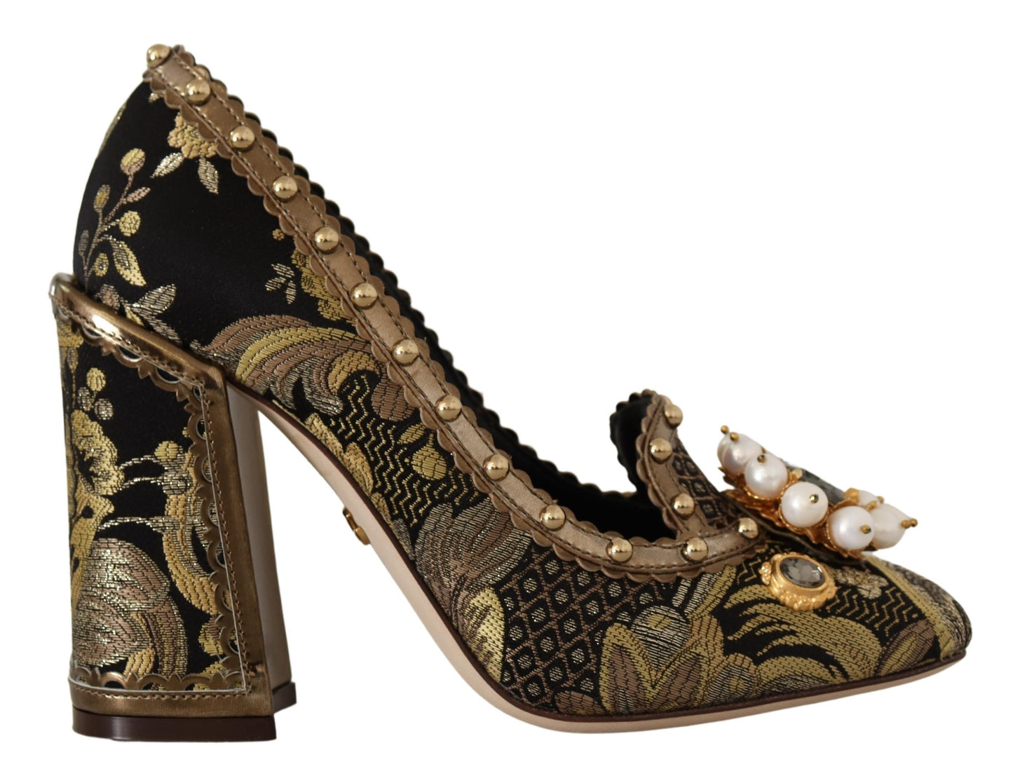 Dolce & Gabbana Gold Kristall Quadratische Zehe Brokat Pumps Schuhe