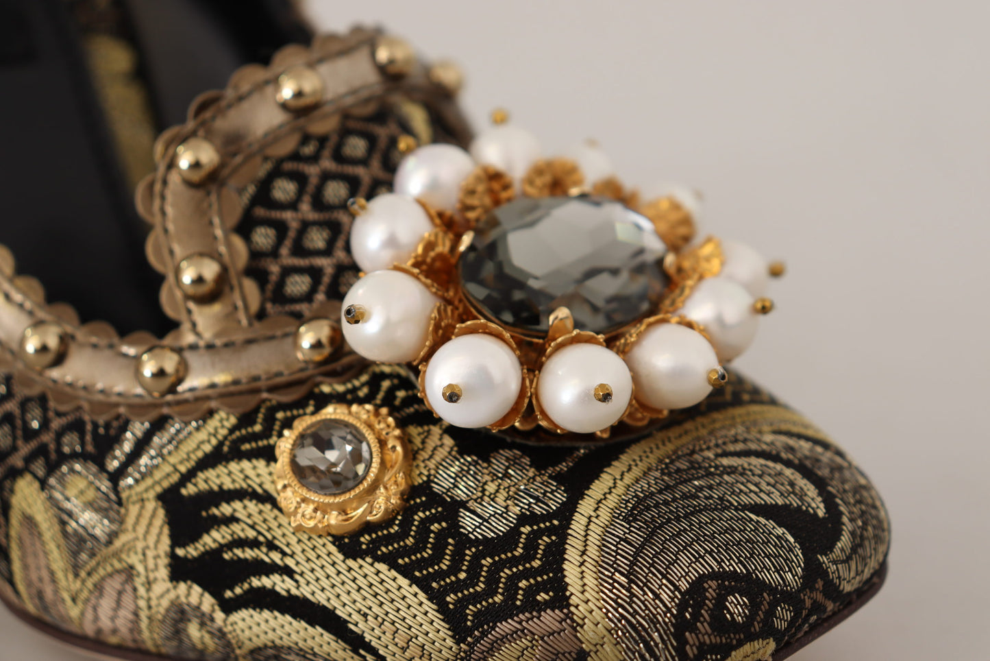 Dolce & Gabbana Gold Kristall Quadratische Zehe Brokat Pumps Schuhe