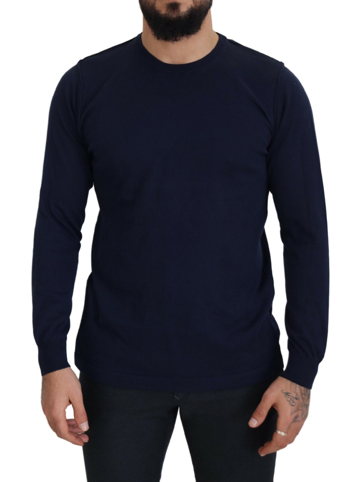 Paolo Pecora Milano Blauer Pullover aus Baumwolle mit Rundhalsausschnitt