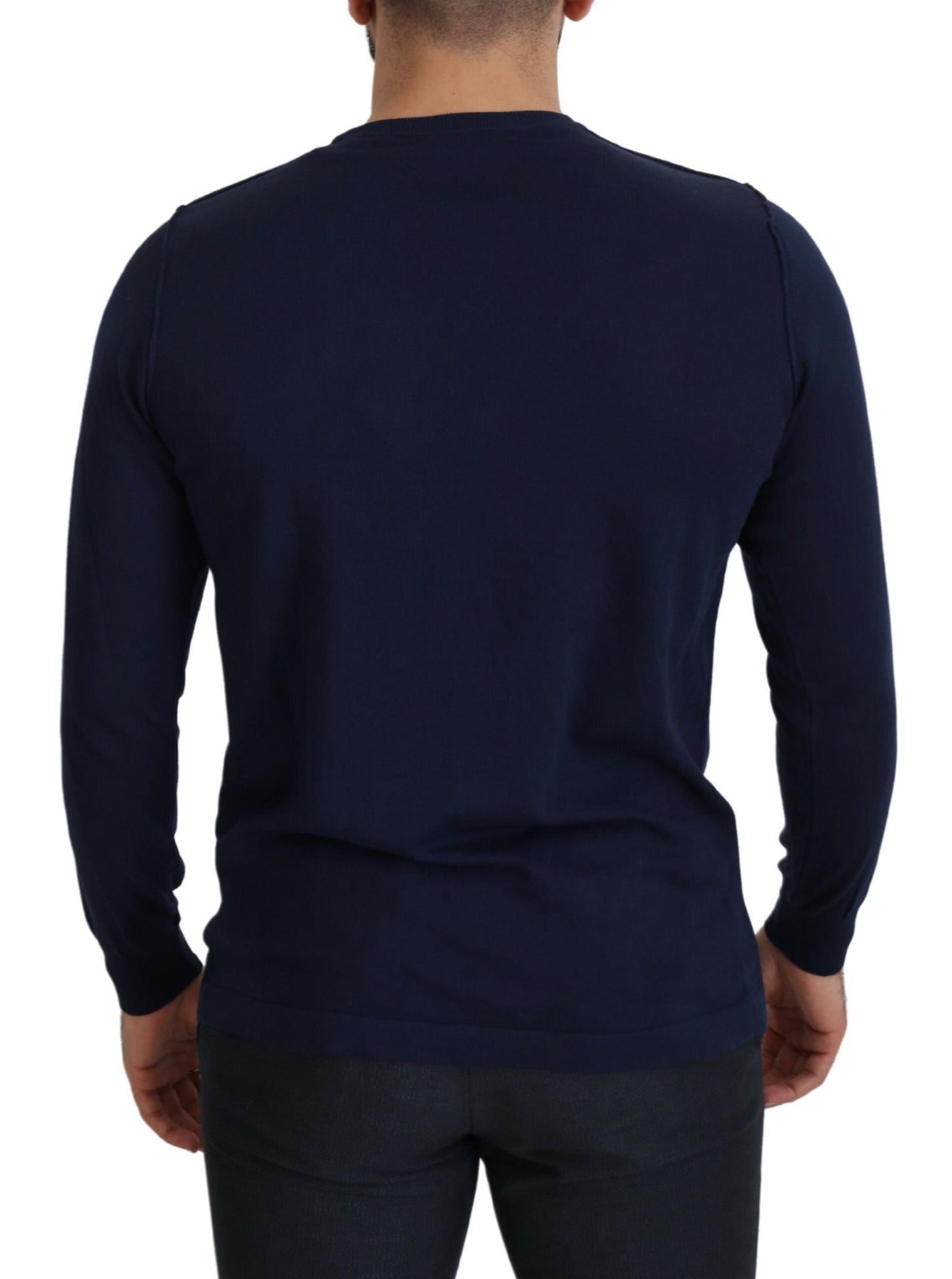 Paolo Pecora Milano Blauer Pullover aus Baumwolle mit Rundhalsausschnitt