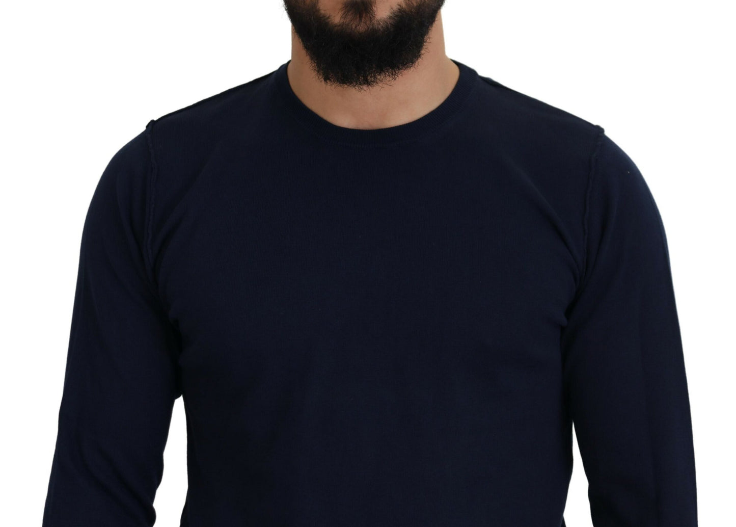 Paolo Pecora Milano Blauer Pullover aus Baumwolle mit Rundhalsausschnitt