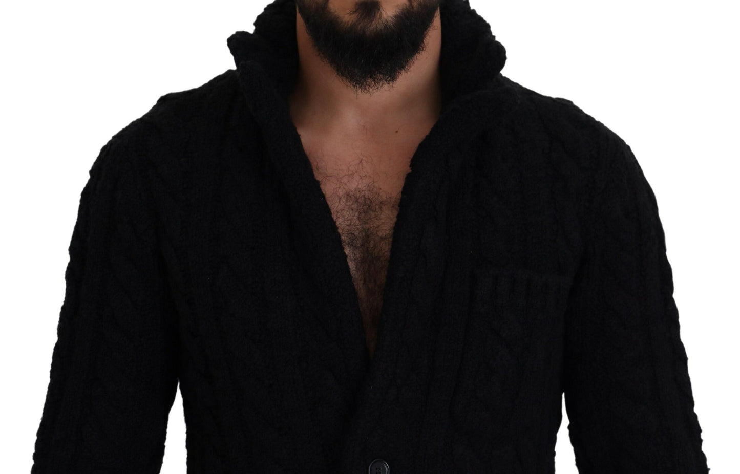 Dolce & Gabbana Schwarzer Wollstrickpullover mit Knopfleiste