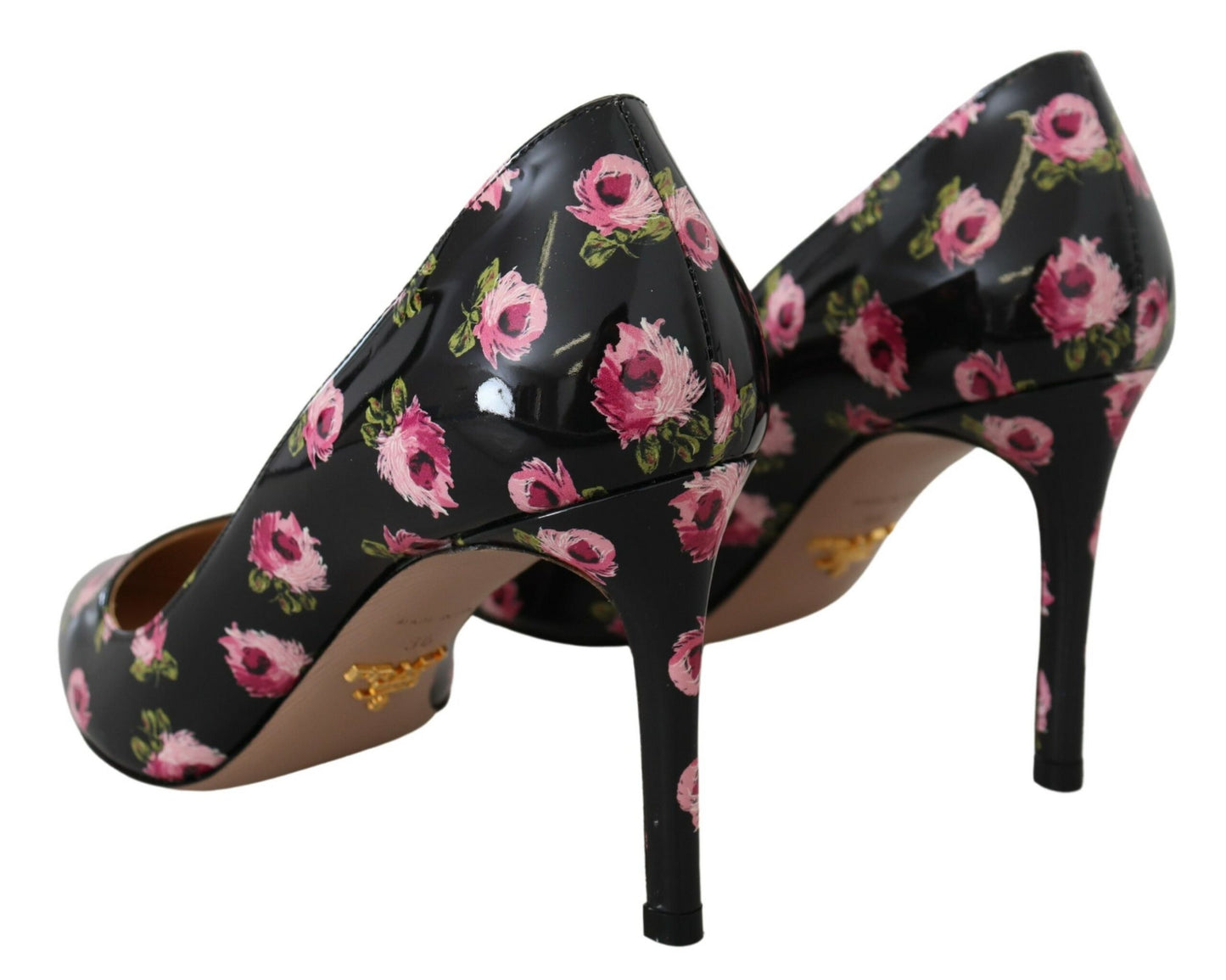 Prada Schwarzes Leder Floral Heels Stilettos Pumps