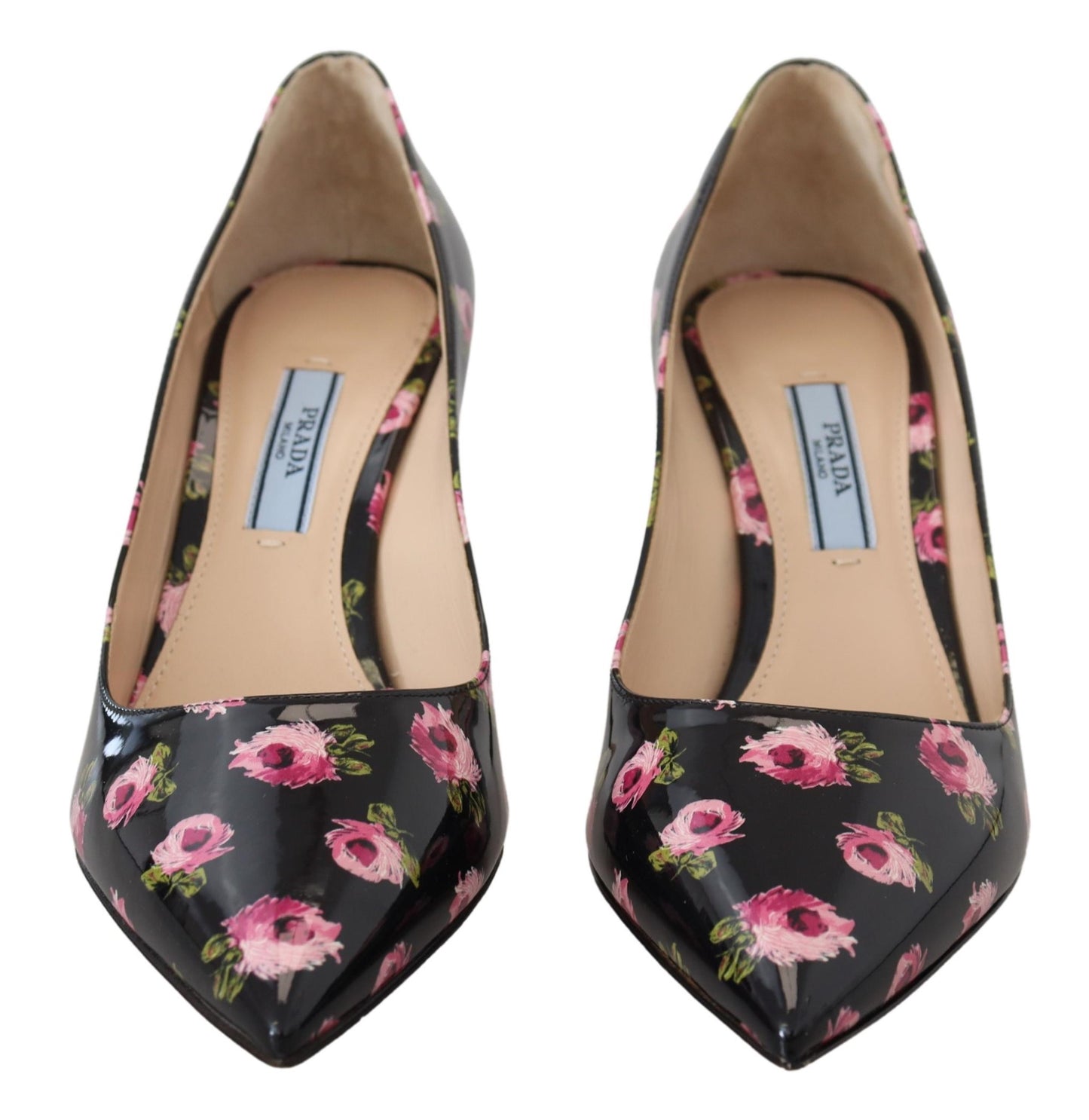 Prada Schwarzes Leder Floral Heels Stilettos Pumps