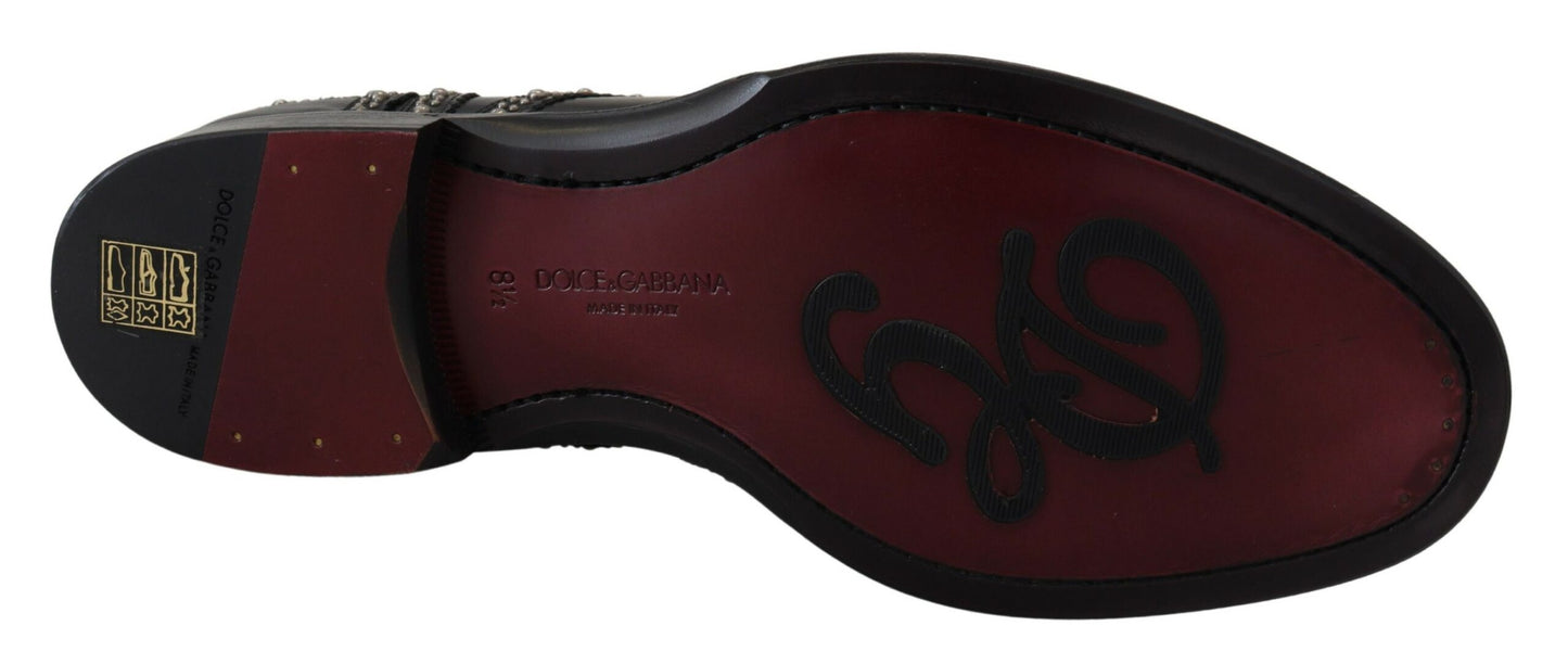 Dolce & Gabbana Schwarzes Leder Derby Kleid Nietenschuhe