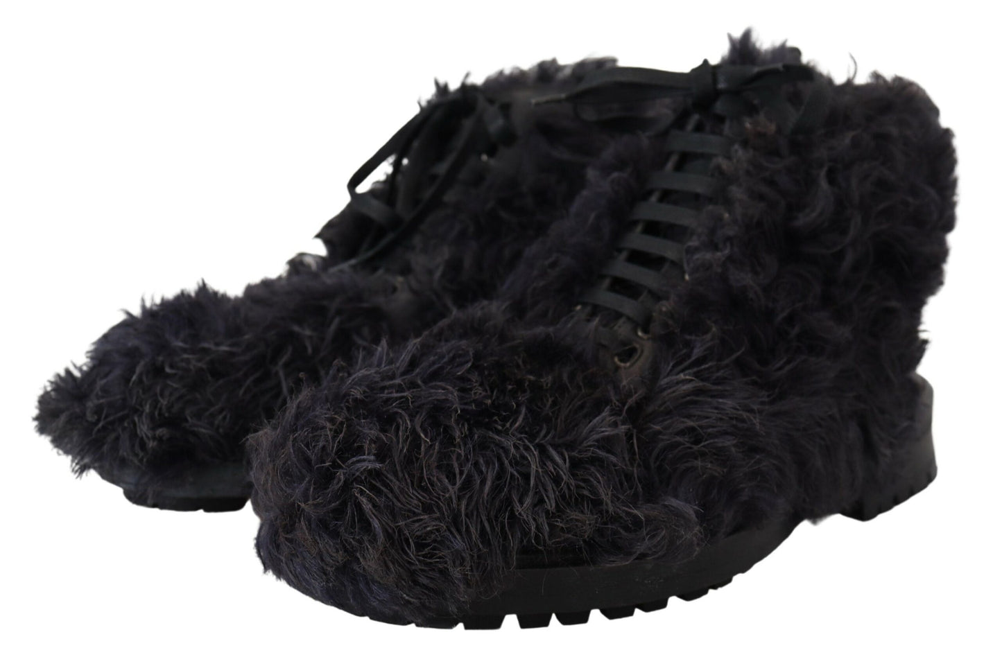 Dolce & Gabbana Schwarz Leder Combat Shearling Stiefel Schuhe