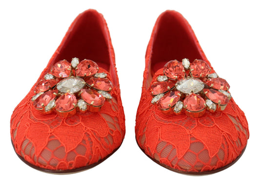 Dolce & Gabbana Rot Taormina Spitze Kristalle Ballett Flats Schuhe