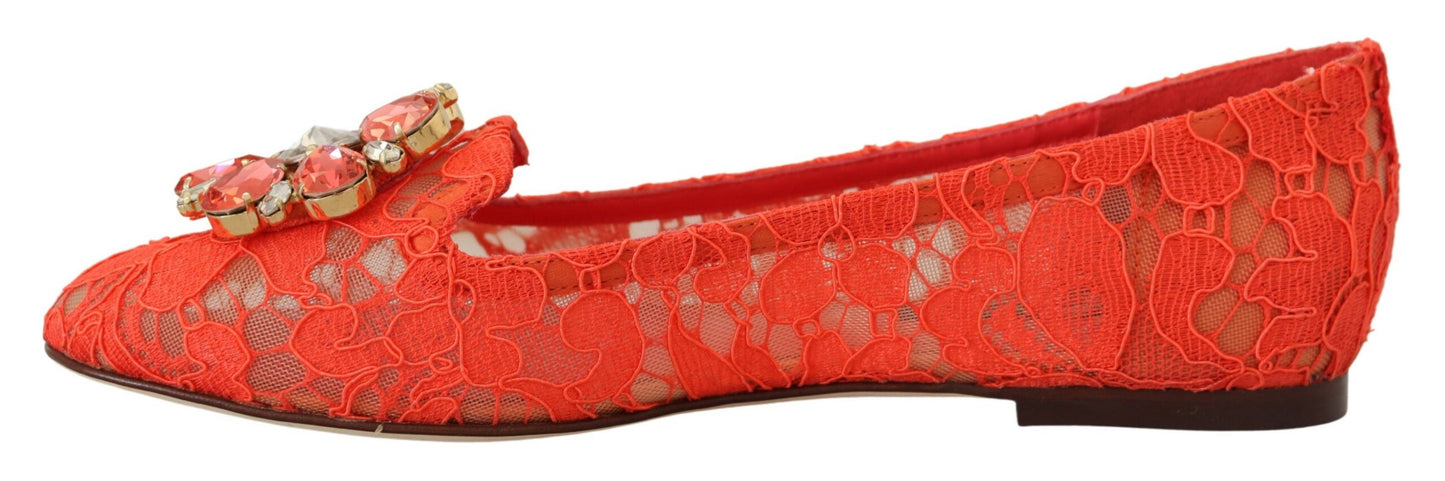 Dolce & Gabbana Rot Taormina Spitze Kristalle Ballett Flats Schuhe