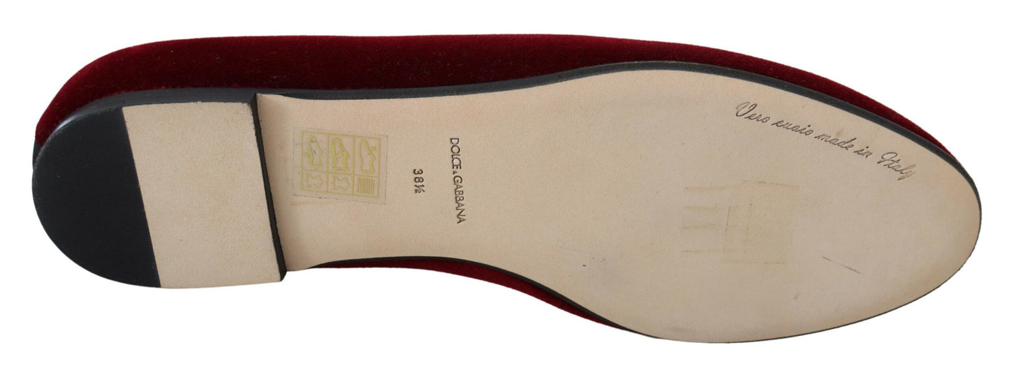 Dolce & Gabbana Bordeaux Samt Slip-On Loafers Flache Schuhe