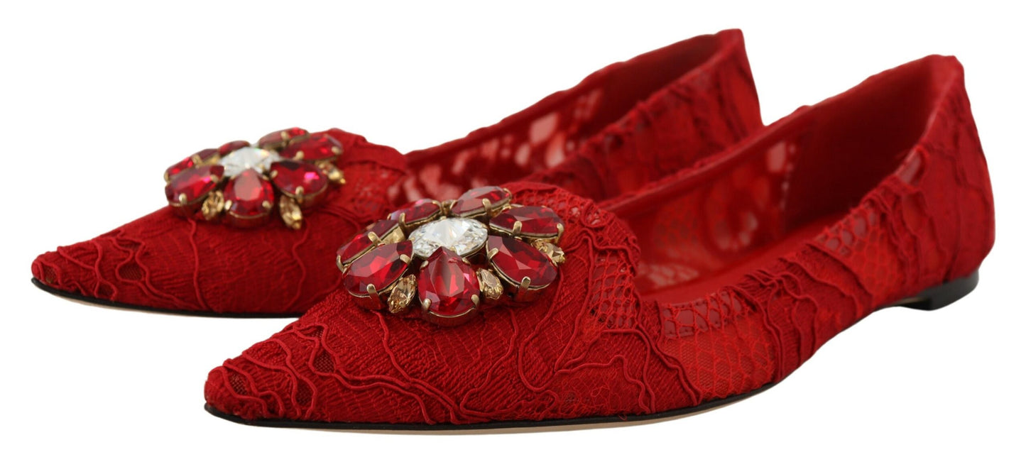 Dolce & Gabbana Rot Taormina Kristalle Loafers Flats Schuhe