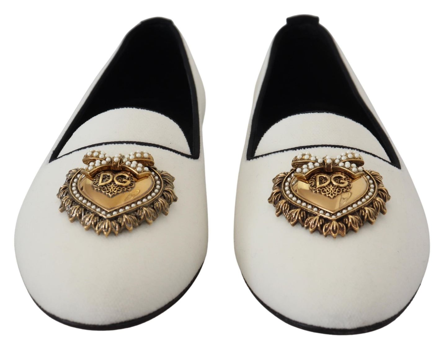 Dolce & Gabbana Weiß Samt Slip Ons Loafers Flats Schuhe
