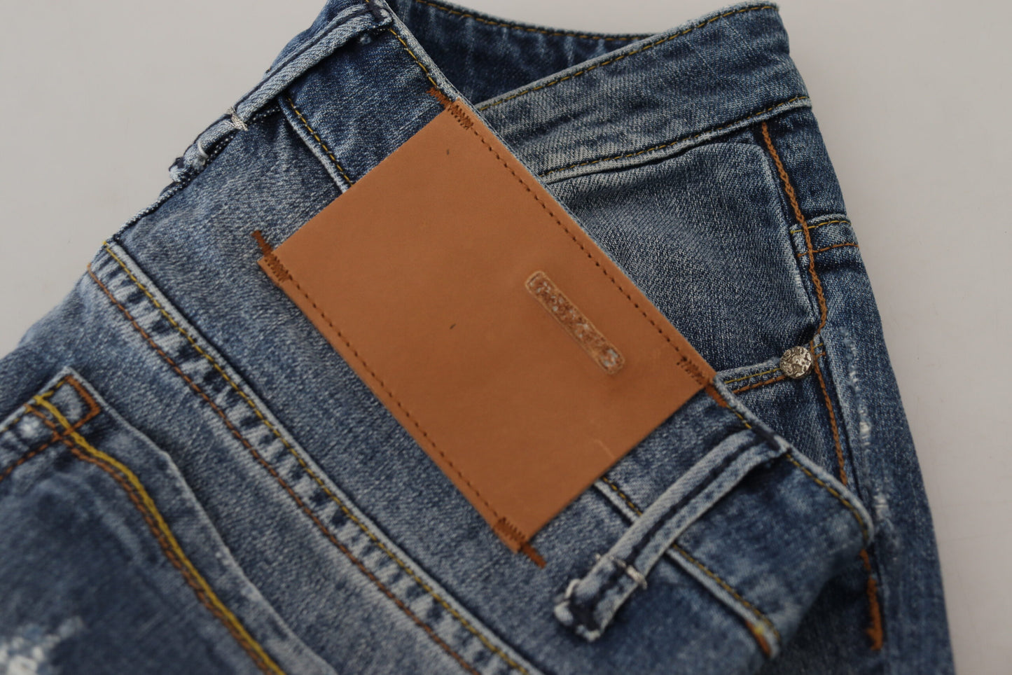 Acht Blau gewaschene Baumwolle mit niedriger Taille Damen Casual Jeans