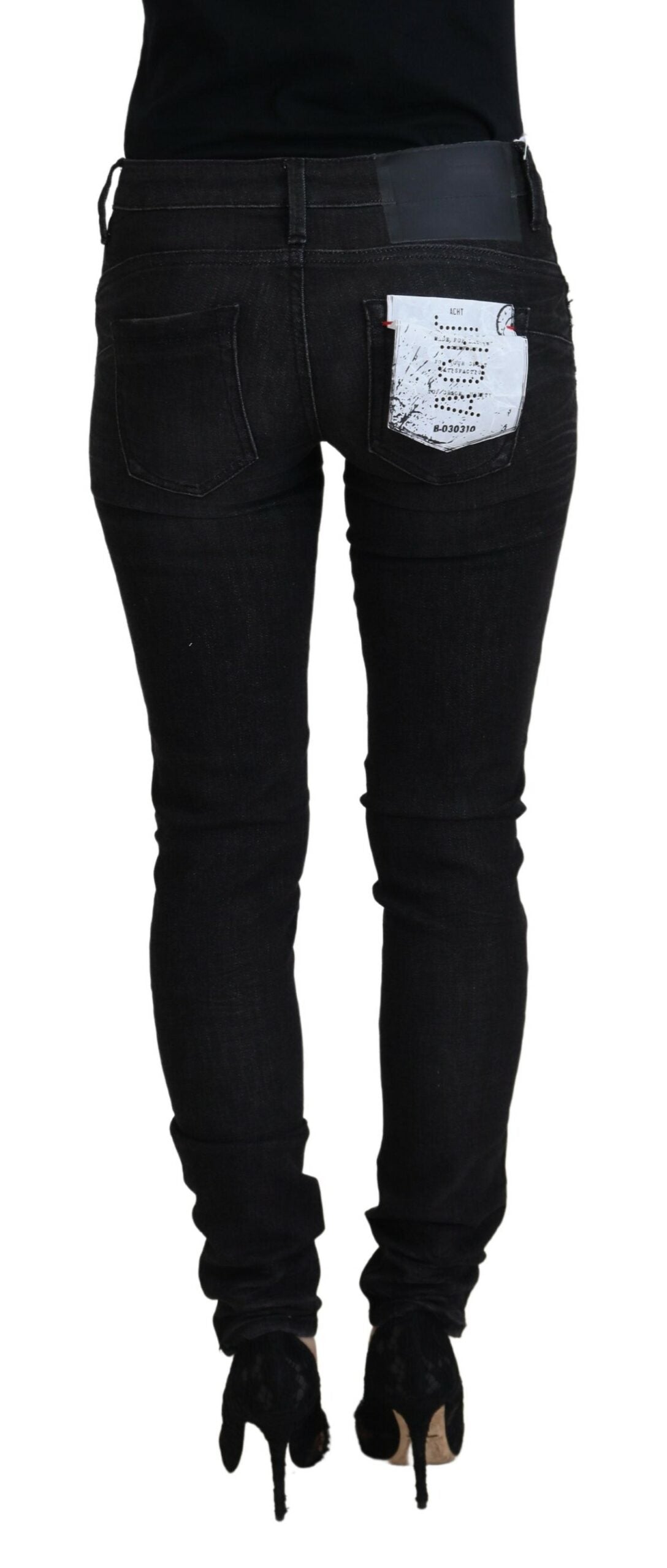 Acht Schwarze Baumwolle Slim Fit Damen Casual Denim Jeans