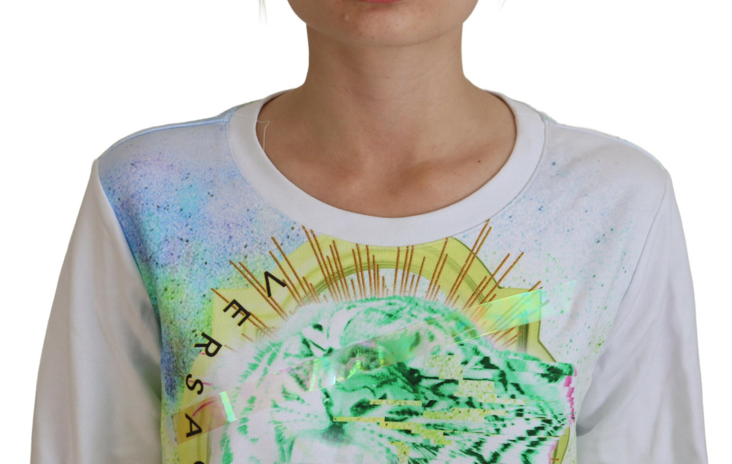 Versace Jeans Weißer Pullover mit Grafikdruck und langen Ärmeln