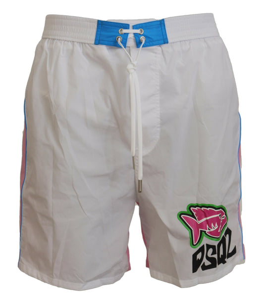 Dsquared² Weiß Rosa Logo Print Männer Beachwear Shorts Bademode