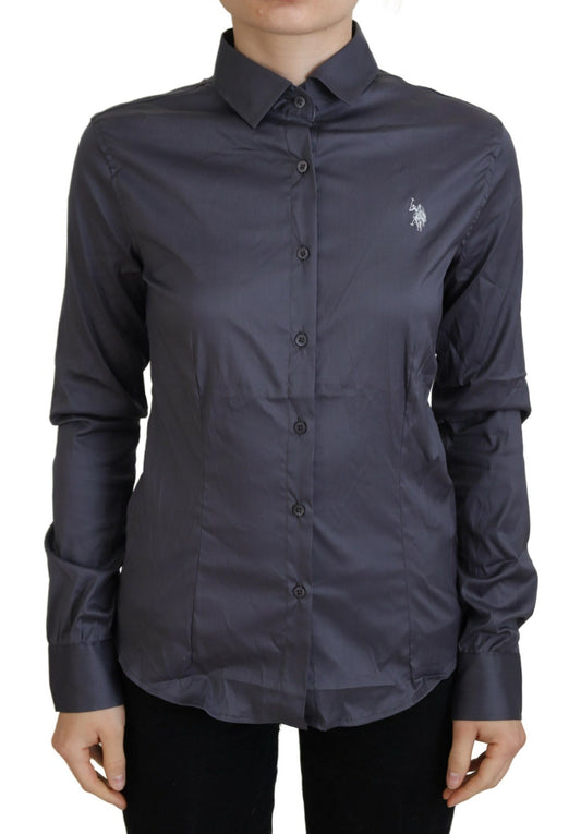 U.S. POLO ASSN. Graues bedrucktes Oberteil mit langen Ärmeln und Kragen