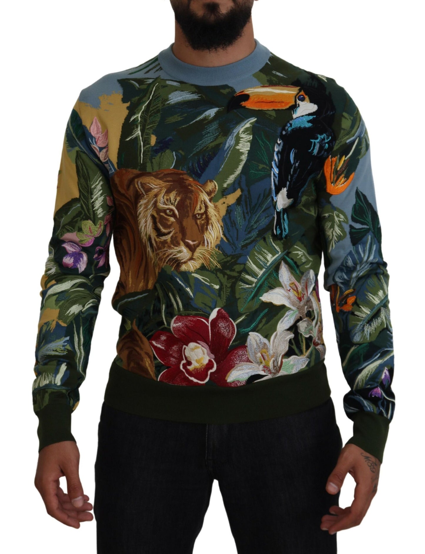 Dolce & Gabbana Multicolor Dschungel-Wollpullover Logo-Pullover