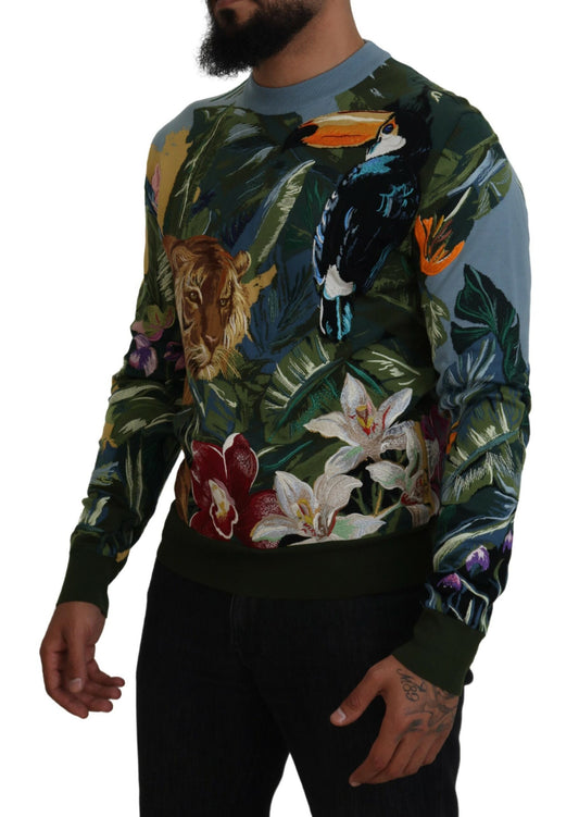 Dolce & Gabbana Multicolor Dschungel-Wollpullover Logo-Pullover