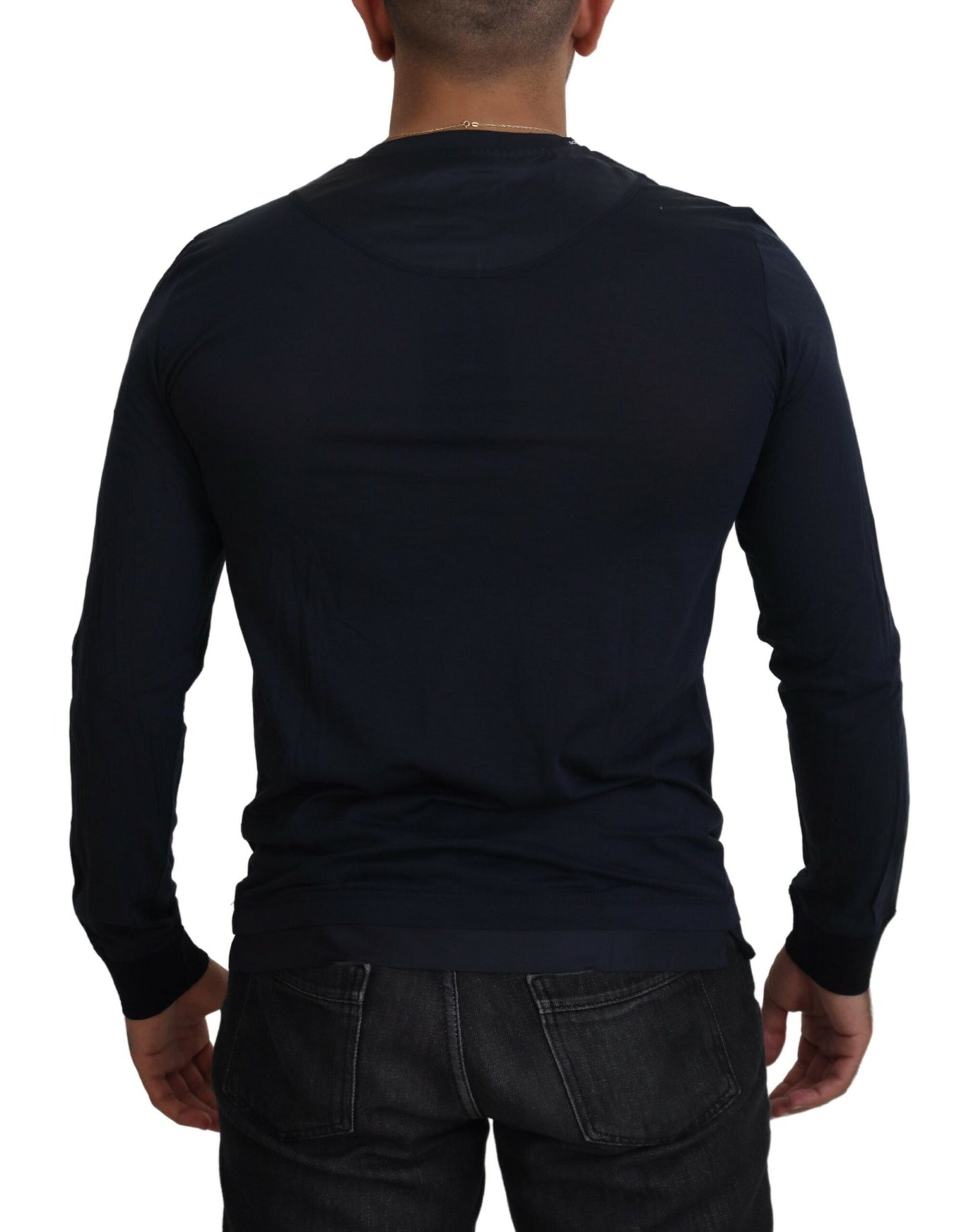 Dolce & Gabbana Blauer Baumwoll-Pullover mit Rundhalsausschnitt