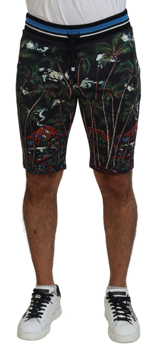 Dolce & Gabbana Schwarze Baumwoll-Shorts mit Vulkandruck