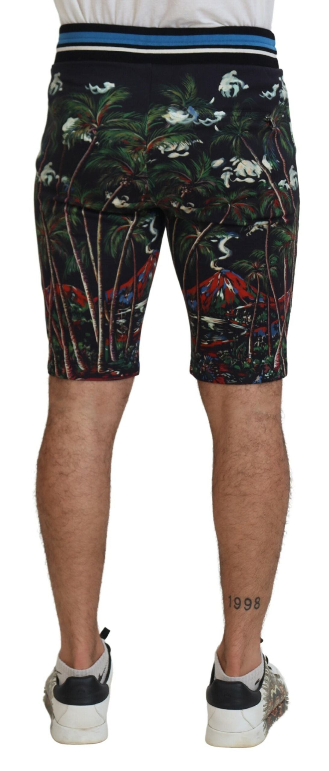 Dolce & Gabbana Schwarze Baumwoll-Shorts mit Vulkandruck
