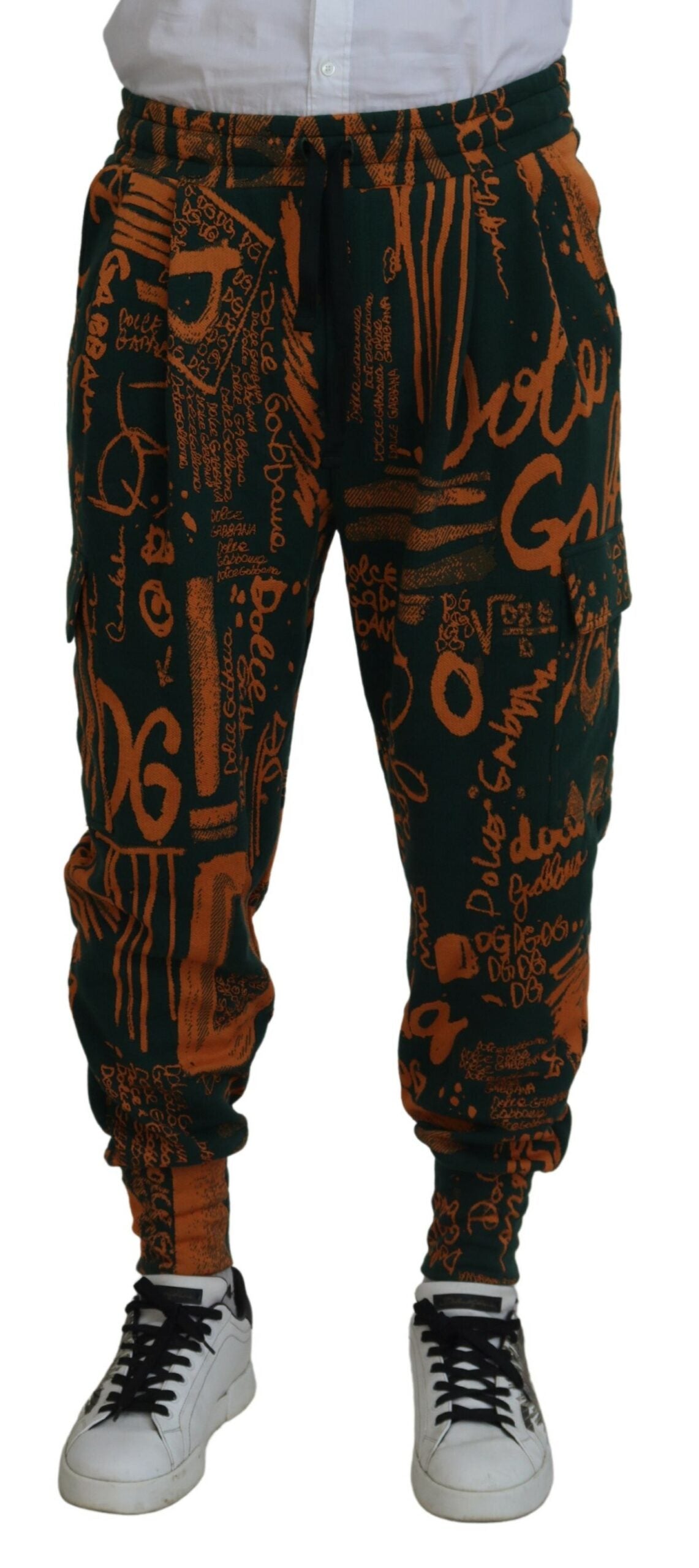 Dolce & Gabbana Mehrfarbige Cargo-Jogger-Hose mit Logodruck aus Seide