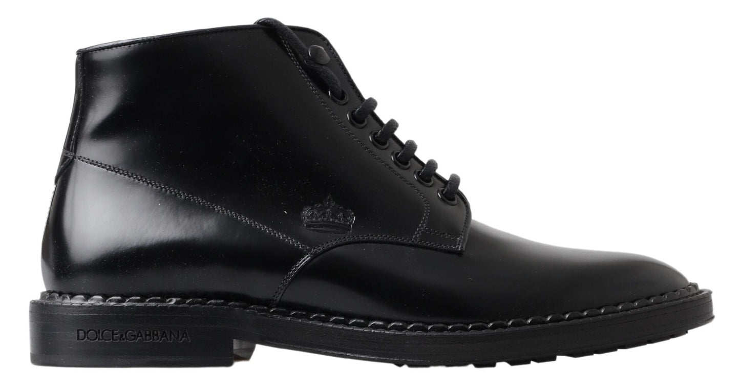 Dolce & Gabbana Schwarze Leder Herren Kurzstiefel Schnürschuhe