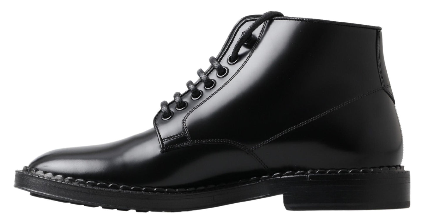 Dolce & Gabbana Schwarze Leder Herren Kurzstiefel Schnürschuhe