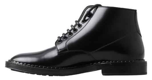 Dolce & Gabbana Schwarze Leder Herren Kurzstiefel Schnürschuhe