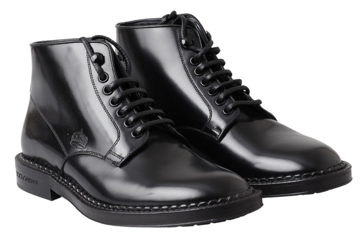 Dolce & Gabbana Schwarze Leder Herren Kurzstiefel Schnürschuhe