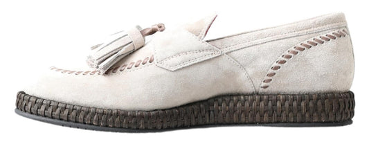 Dolce & Gabbana Elfenbeinfarbene Wildleder Herren Espadrille Schuhe