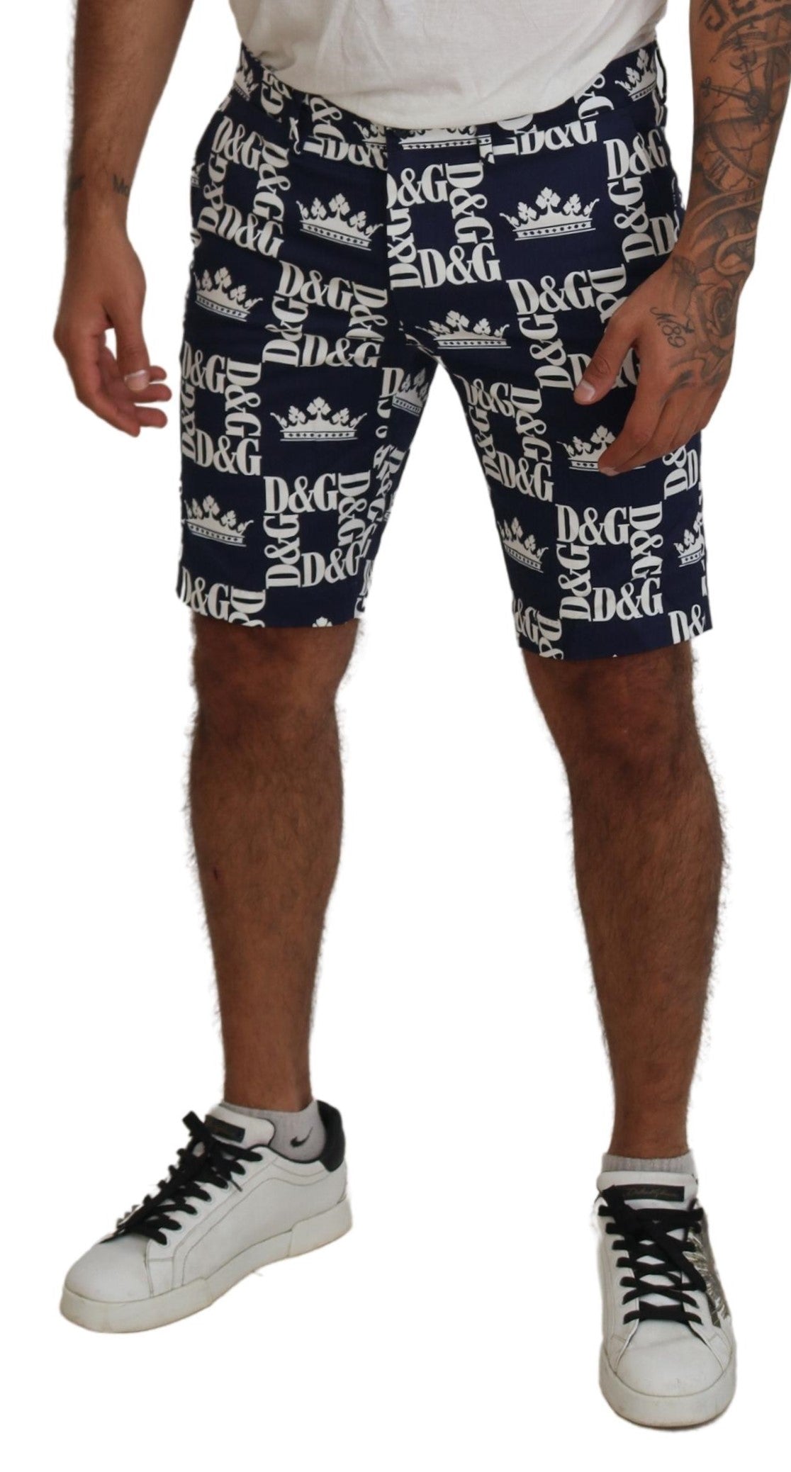 Dolce & Gabbana Blaue Chinos aus Baumwolle mit Logodruck Shorts