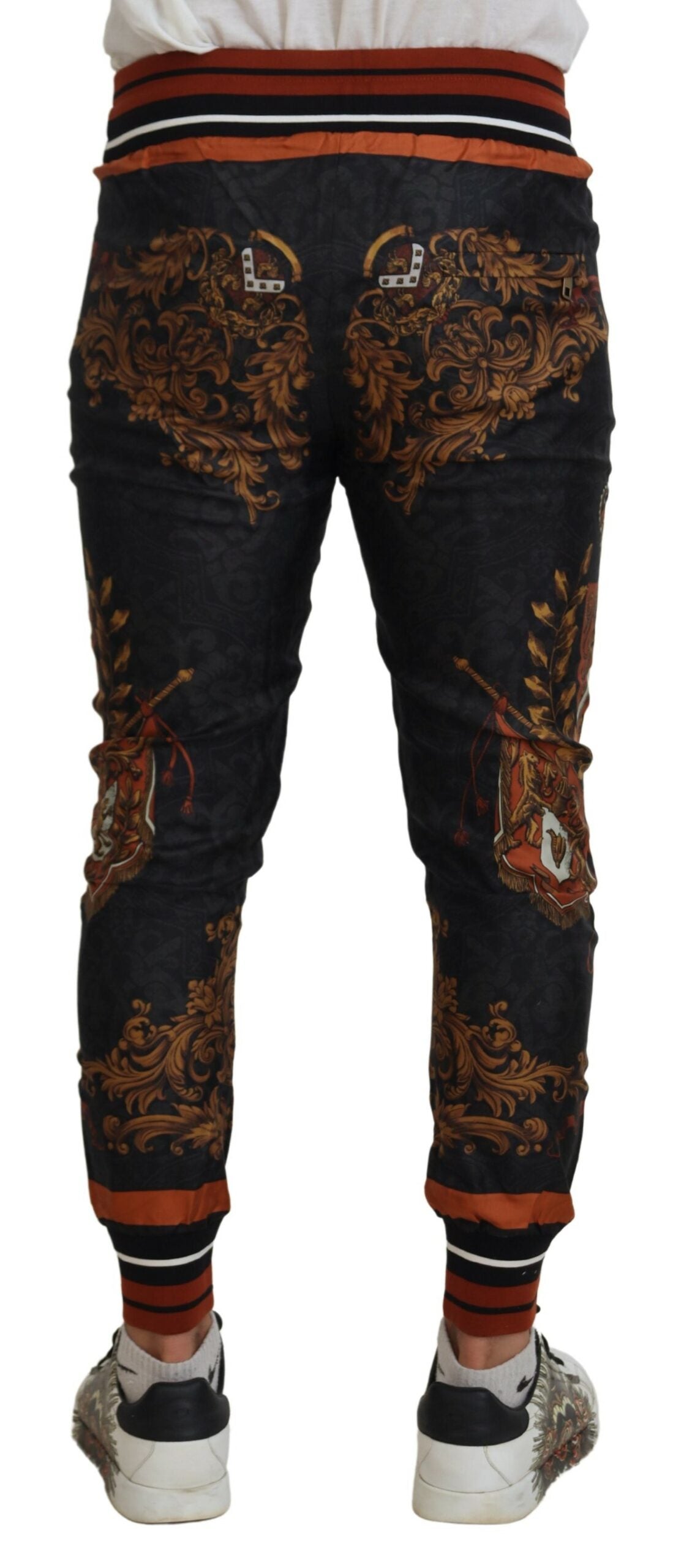 Dolce & Gabbana Graue Seiden-Barockkronen-Hose Sporthose